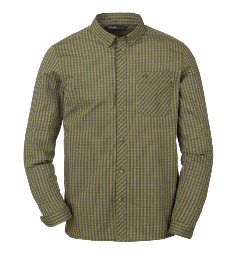 Blaser Herren Stretch Hemd Serge oliv/grau kariert M