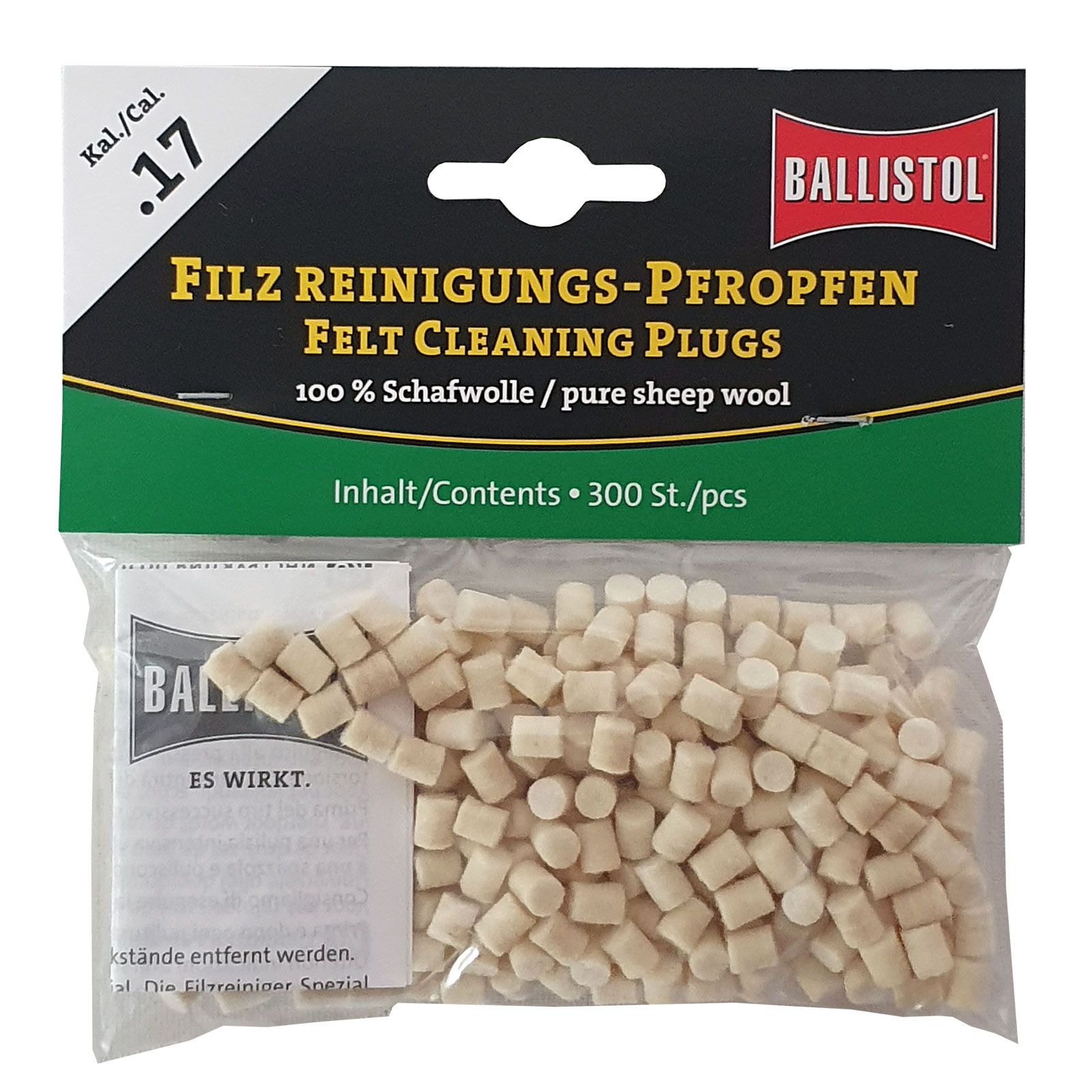 BALLISTOL Filz Reinigungs-Pfropfen Klassik Kal. .17 / 300 Stk.