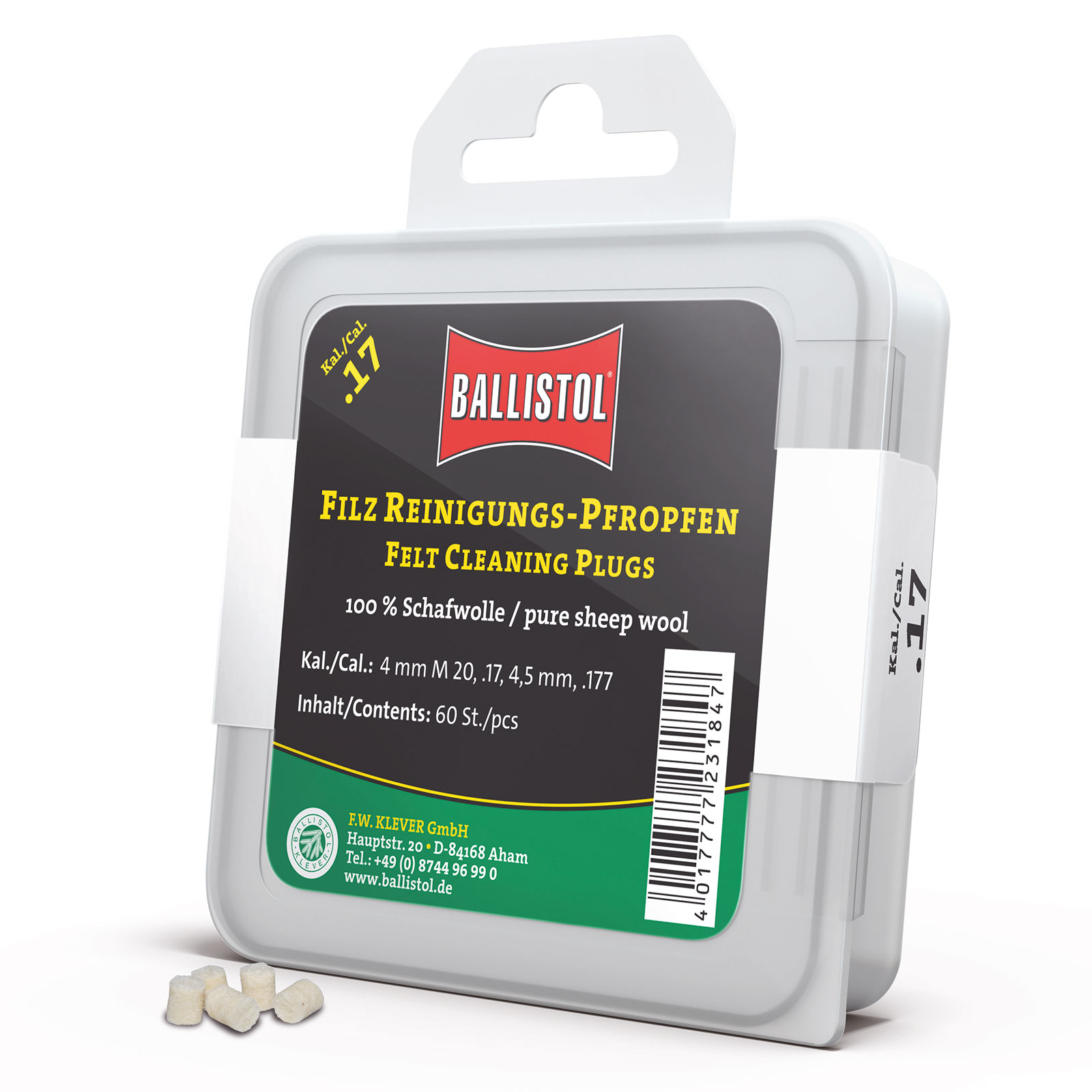 BALLISTOL Filz Reinigungs-Pfropfen Klassik Kal. .17 / 60 Stk. BALLISTOL Filz Reinigungs-Pfropfen Klassik Kal. .17 / 60 Stk.
