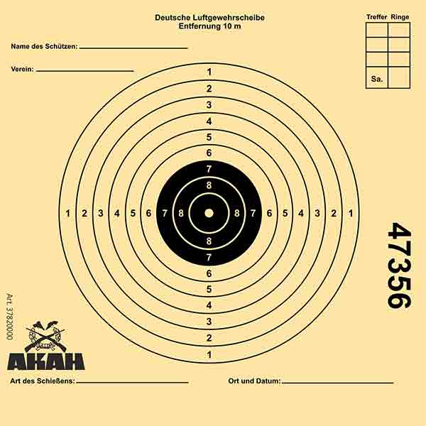 AKAH Luftgewehr-Scheibe 12x12cm mit 10 Ringen