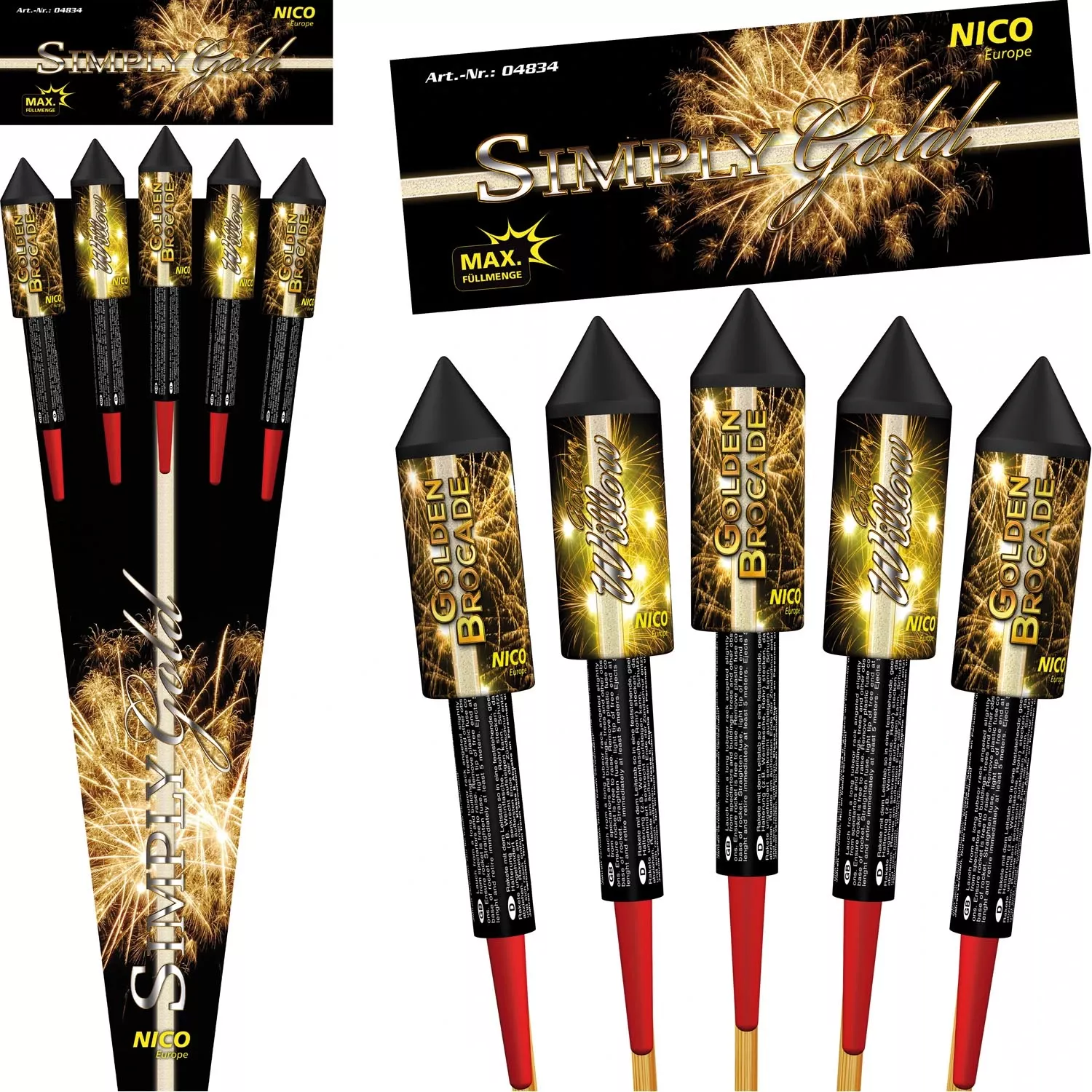 Nico Feuerwerk Simply Gold, 5er-Rak.-Btl.